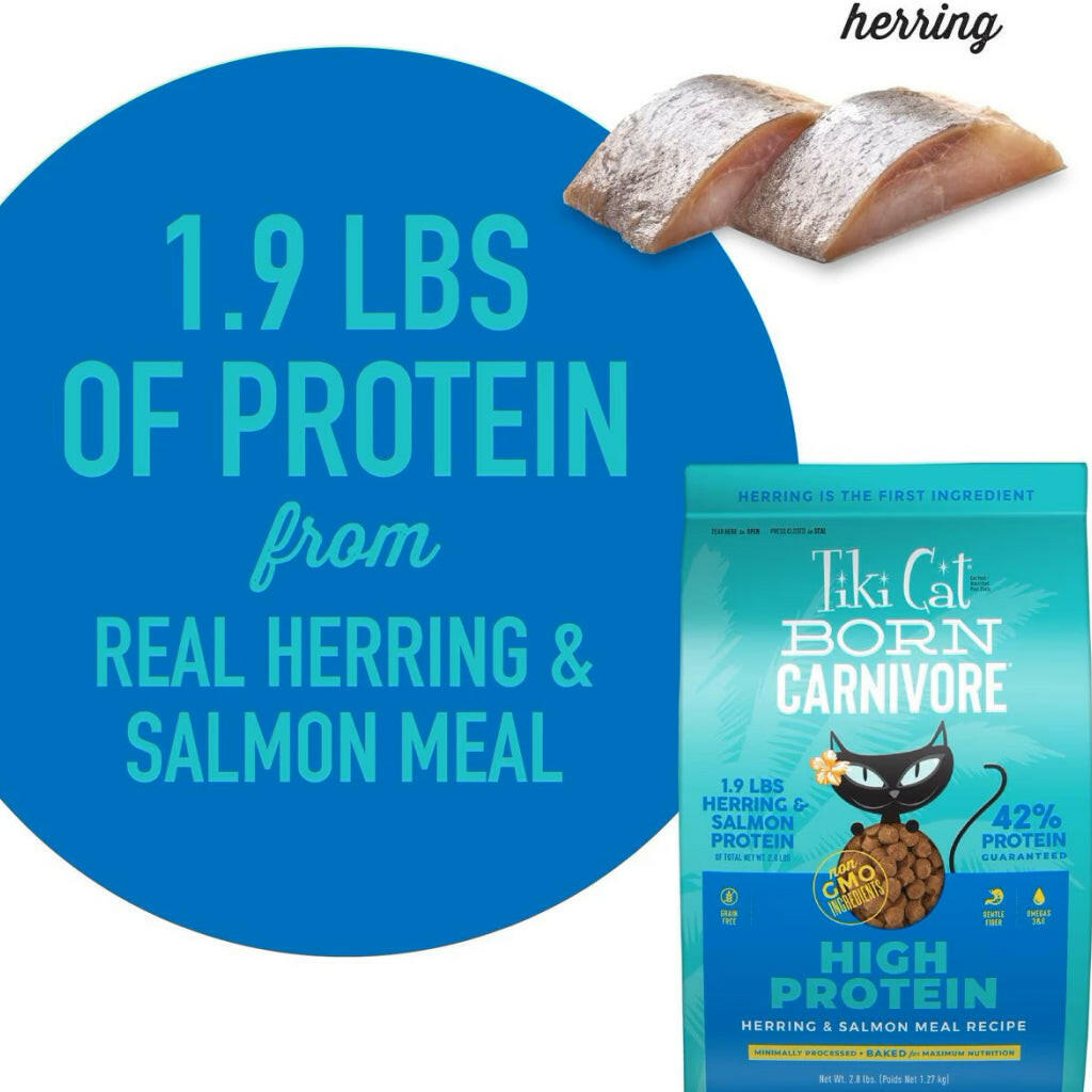 Tiki Cat Born Carnivore Herring & Salmon High Protein Dry Food For Cats (2.8 lbs)