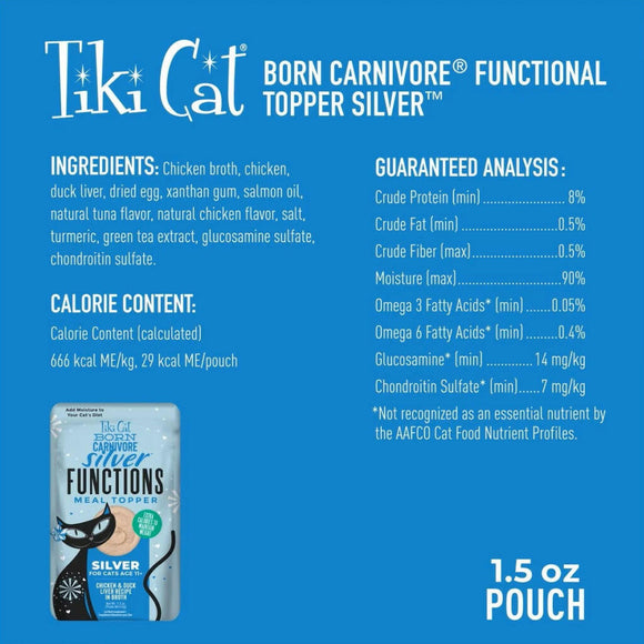 Tiki Can Born Carnivore Function Silver Meal Topper Food For Cats (1.5 x 12 pouches)
