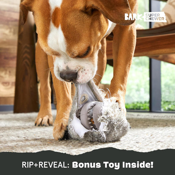 BARK Super Chewer Hare Raiser 2-in-1 Plush Exterior with Tough Center Treat Dispensing Dog Chew Toy