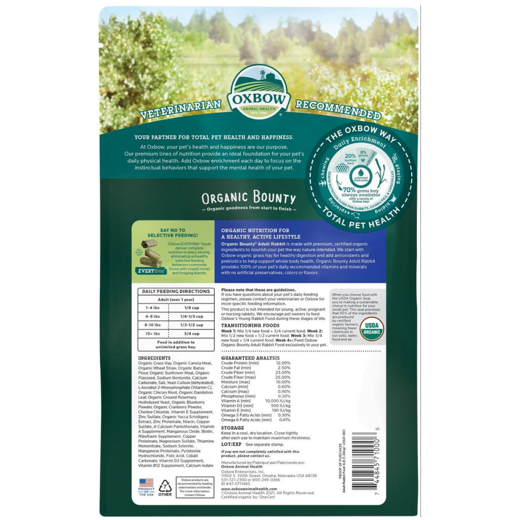 Oxbow Organic Bounty Adult Rabbit Food – Health & Digestive Support