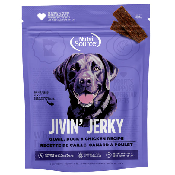 NutriSource Jivin' Jerky Quail Duck & Chicken Dog Jerky Treats (4 oz)