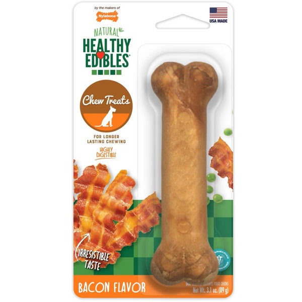 Nylabone Healthy Edibles Natural Long Lasting Bacon Flavor Dog Chew Treats- Medium/Wolf (1 ct)