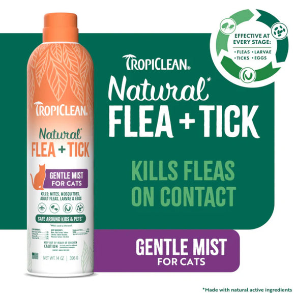 TropiClean Natural Flea & Tick Gentle Mist Spray for Cats (14 oz)