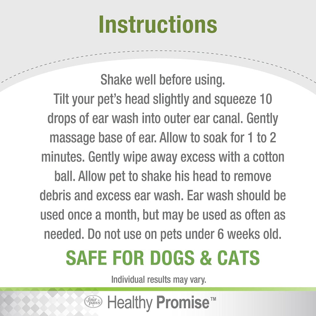 Four Paws Healthy Promise Ear Wash for Dogs & Cats (4 oz)