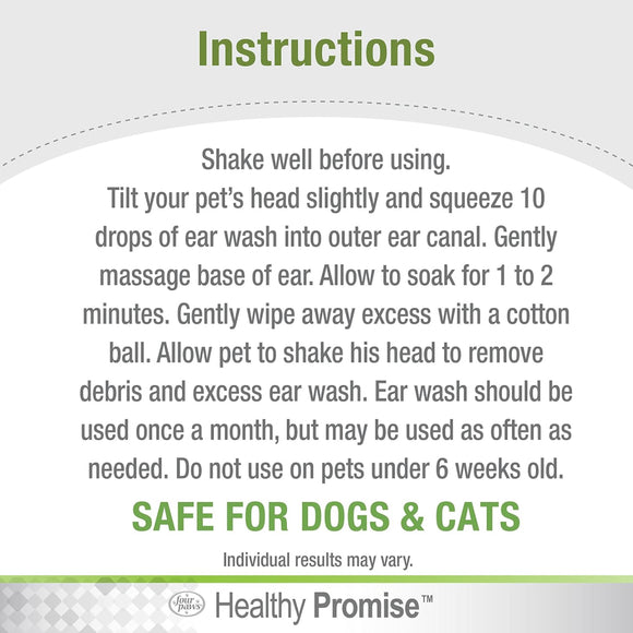 Four Paws Healthy Promise Ear Wash for Dogs & Cats (4 oz)