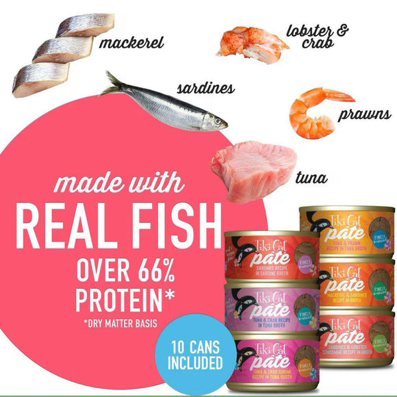 Tiki Cat Grill Pate Grain-Free Wet Canned Foor for Cats- Variety Pack (2.8 oz x 12 cans)