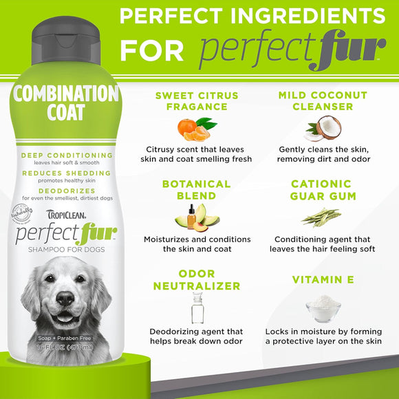 TropiClean PerfectFur Combination Coat Shampoo for Dogs (16 oz)