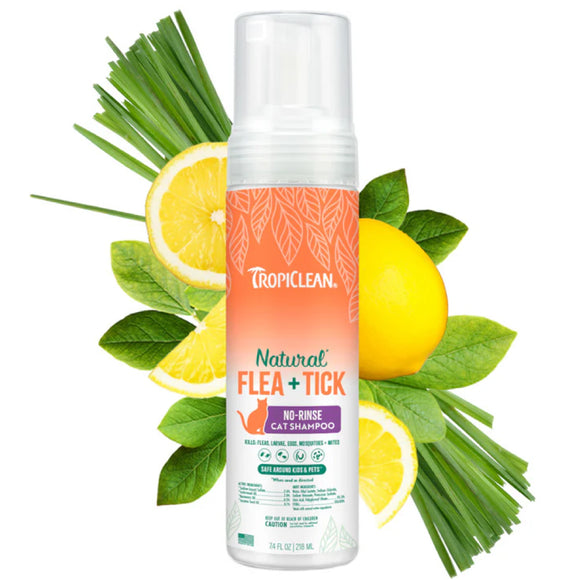 TropiClean Natural Flea & Tick No Rinse Shampoo for Cats (7.4 oz)