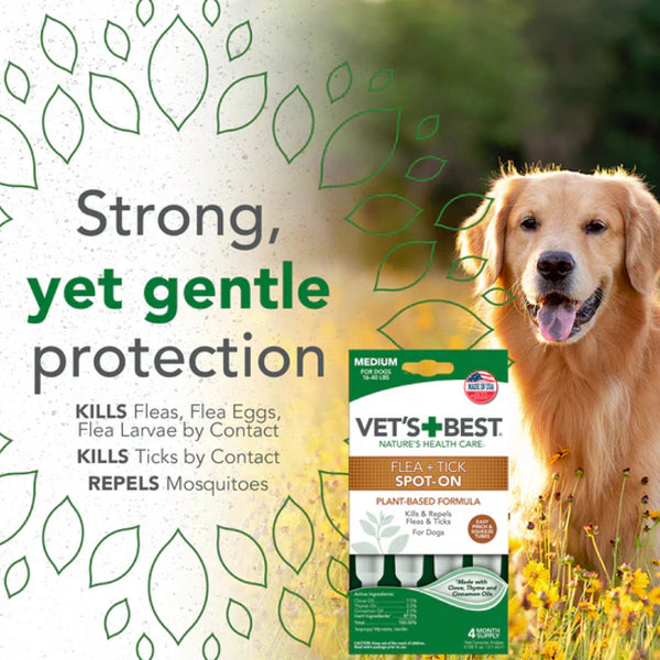 Vet's Best Flea & Tick Spot Treatment for Medium Dogs 16-40 lbs (4 doses)