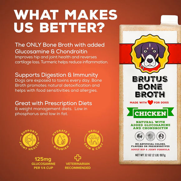 Brutus Broth Chicken Bone Broth Hip & Joint Formula with Glucosamine for Dogs (32 oz)