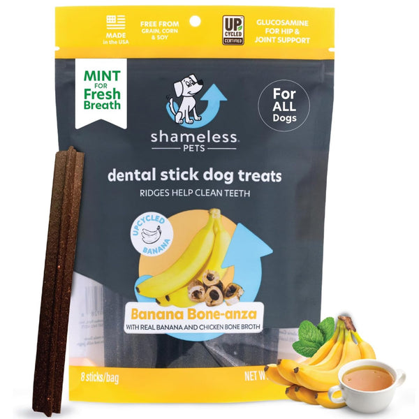 Shameless Pets Banana Bone-Anza Dental Sticks Treats For Dogs (7.2 oz)