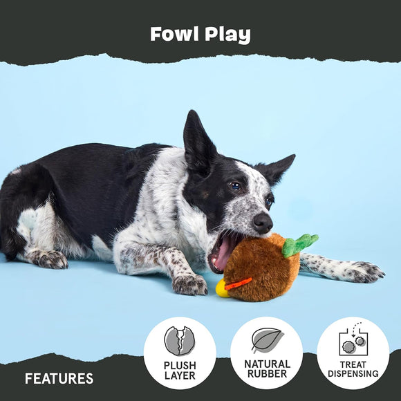 BARK Fowl Play 2-in-1 Plush Exterior with Tough Center Treat Dispensing Dog Chew Toy