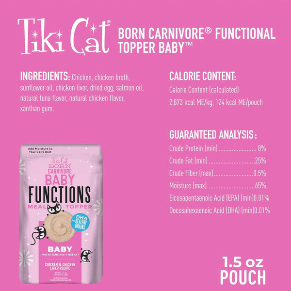 Tiki Cat Born Carnivore Function Food Topper For Cats -Baby (1.5 oz x 12 pouches)