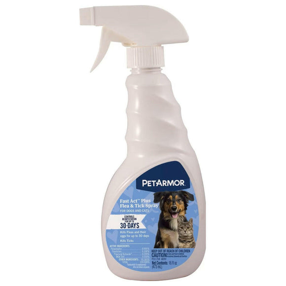 PetArmor Fast Act Plus Flea & Tick Spray for Dogs & Cats (16 oz)