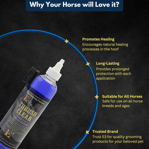 E3 Thrush Clear Treatment with Brush for Horses (8 oz)
