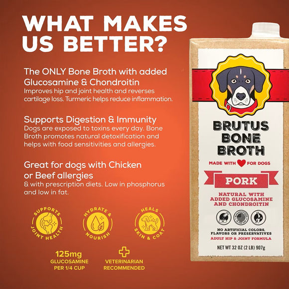 Brutus Broth Pork Bone Broth Hip & Joint Formula with Glucosamine for Dogs (32 oz)