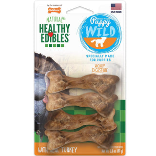 Nylabone Healthy Edibles Puppy WILD Natural Long-Lasting Turkey Flavor Bone Chew Treats for Puppies- Small/Regular (4 Count)