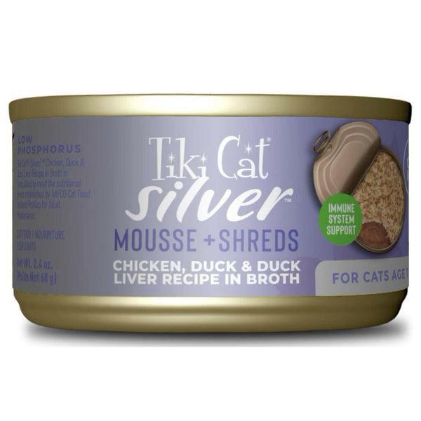 Tiki Cat Silver for Seniors Chicken & Duck & Duck Liver Grain-Free Wet Food For Cats (2.4 oz x 12 cans)