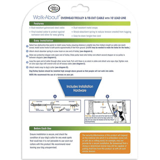 Four Paws Walk-About Heavy Weight Overhead Trolley & Tie-Out Cable for Dogs under 100 lbs (100 ft)