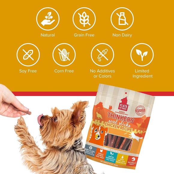 Plato Thinkes Real Chicken Recipe Sticks Dog Treats, 18-oz
