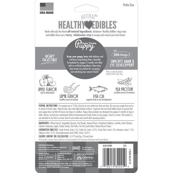 Nylabone Healthy Edibles Puppy Natural Lamb & Apple Flavor Puppy Chew Treats- X-Small/Petite (8 ct)