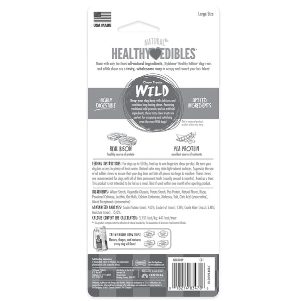 Nylabone Healthy Edibles WILD Natural Long-Lasting Bison Flavor Bone Chew Treats for Dogs