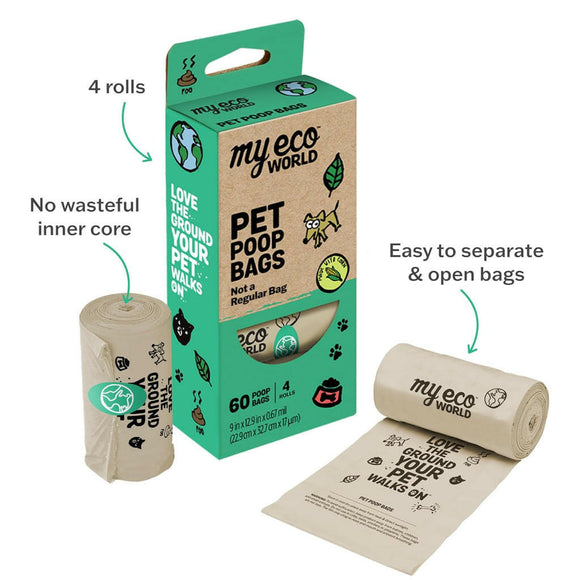MyEcoPet Compostable Poop/Waste Bags For Dogs & Cats (60 bags)