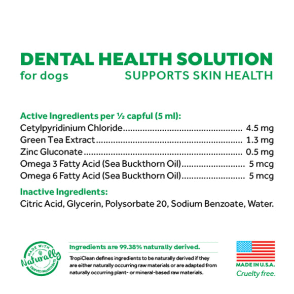 TropiClean Fresh Breath Dental Health Solution Supports Skin Health for Dogs