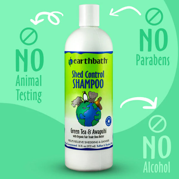 Earthbath Shed Control Shampoo Green Tea Scent with Awapuhi For Dogs & Cats (16 Oz)