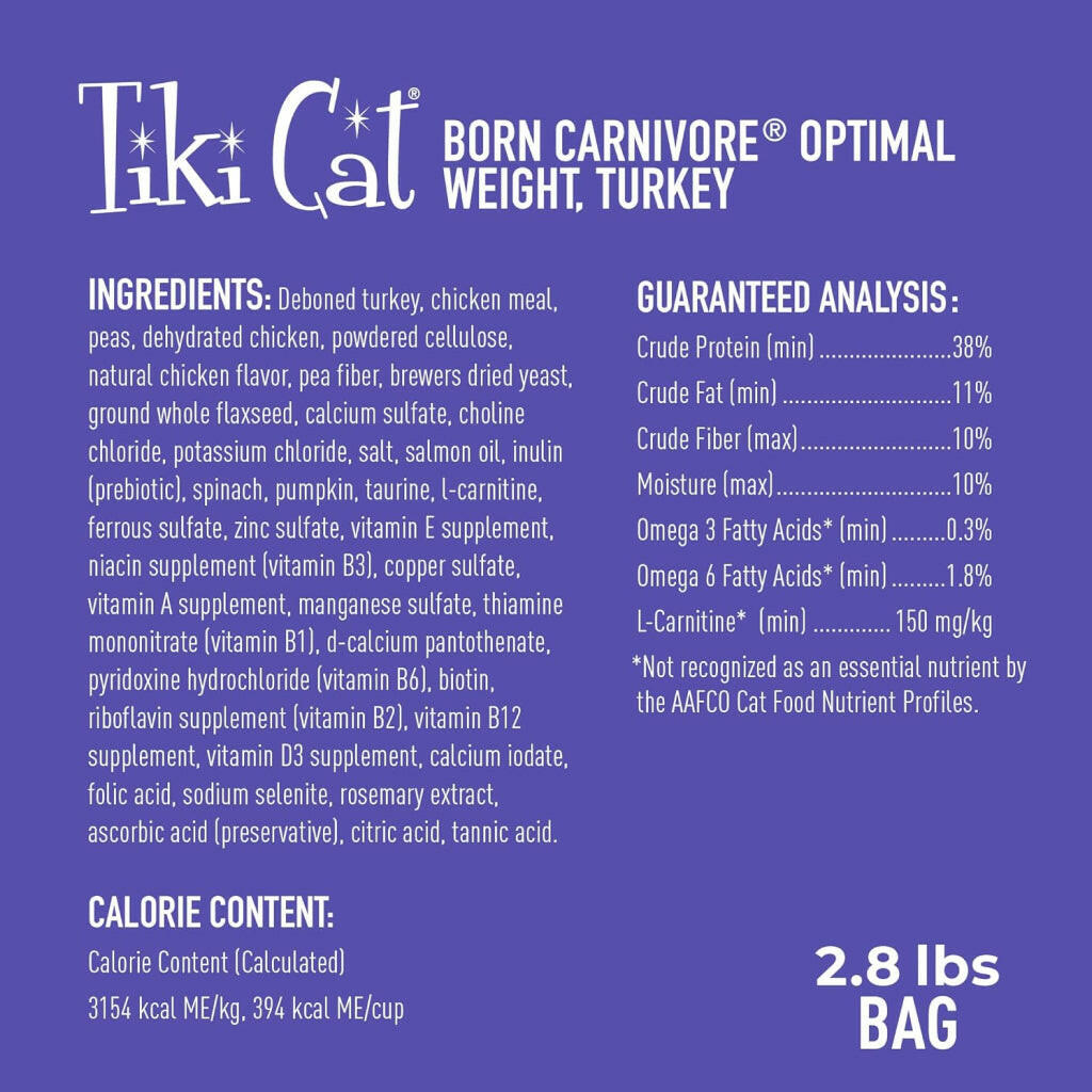 Tiki Cat Born Carnivore Optimal Weight Turkey Weight Control Dry Food for Cats (5.6 lb)