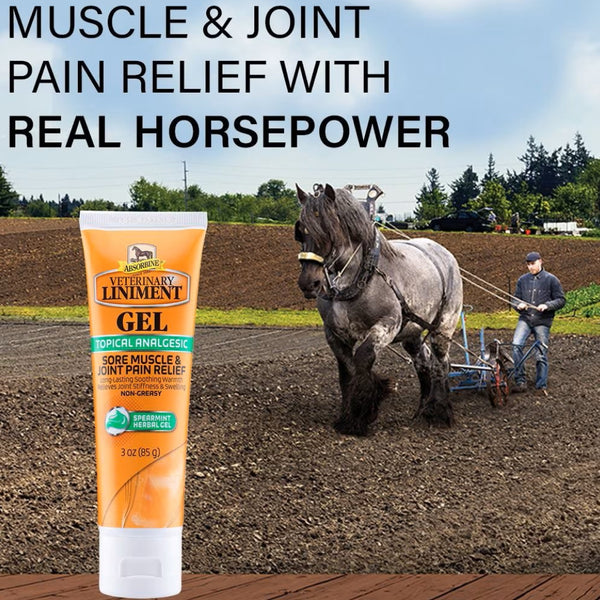 absorbine vet liniment gel provides long lasting soothing warmth and relieves horse joint stiffness and swelling.