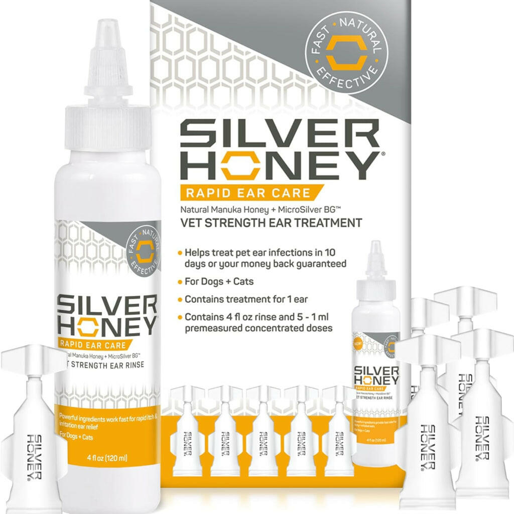 Silver Honey Rapid Ear Care Treatment is a vet strength ear solution with manuka honey and microsilver bg. 