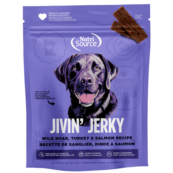 NutriSource Jivin' Jerky Boar Turkey & Salmon Dog Jerky Treats (4 oz)