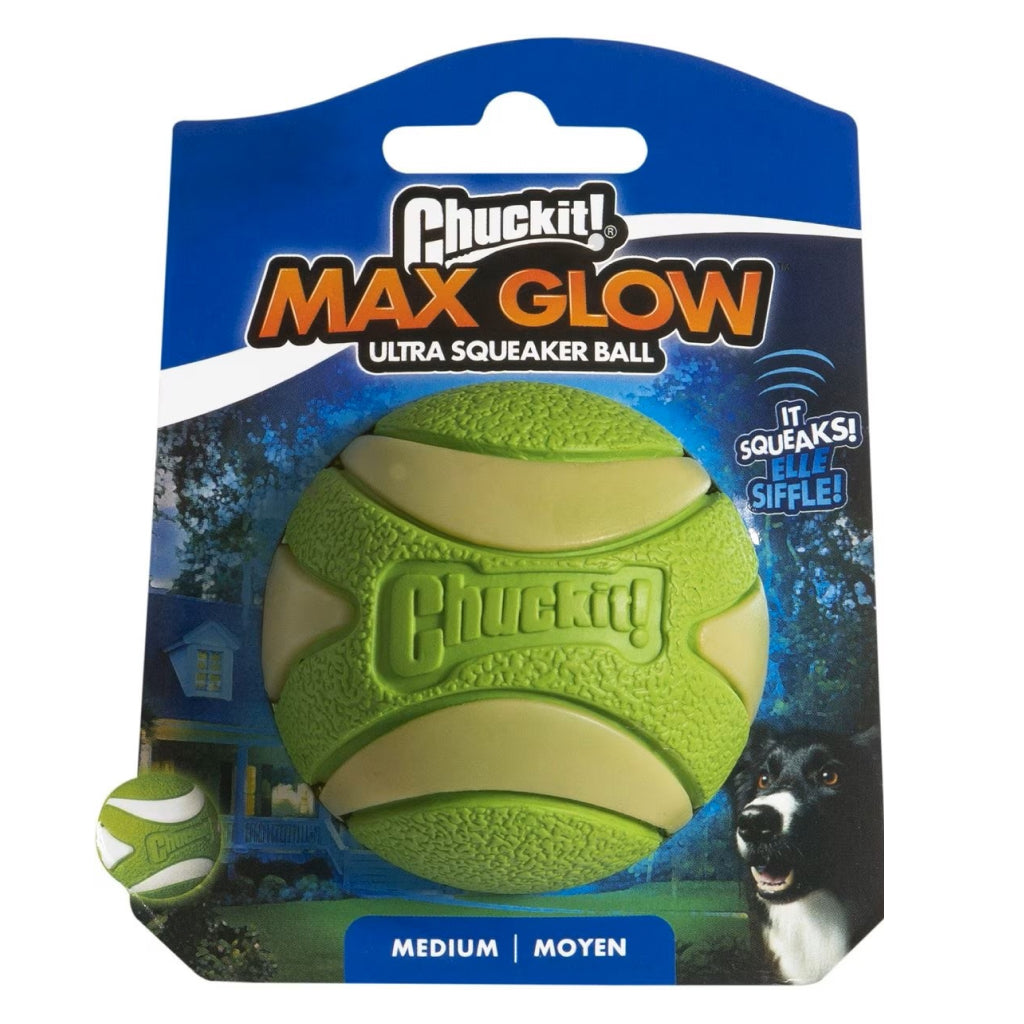 Chuckit! Max Glow Ultra Squeaker Ball Toy For Dogs - Medium