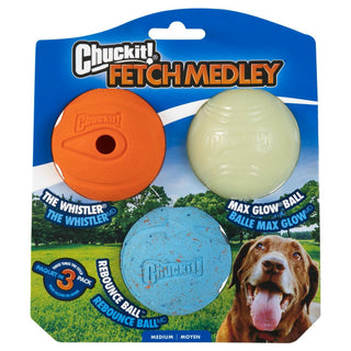 Chuckit! Fet Ball Medley Toy For Dogs Triple Pack- Medium