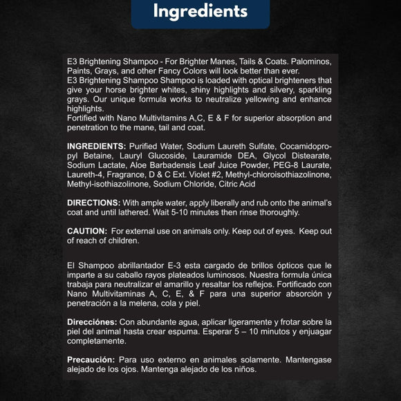 E3 Brightening Shampoo for Horses (32 oz)