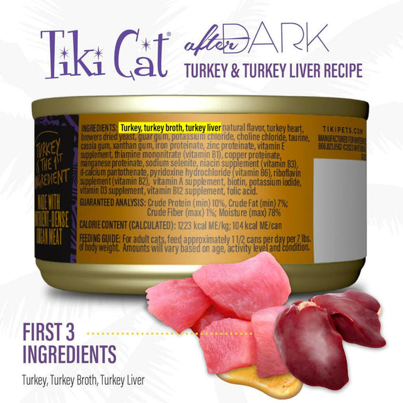 Tiki Cat After Dark Wild Turkey Pate Grain-Free Wet Food For Cats (3 oz x12 cans)