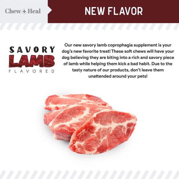 Chew + Heal Stop the Poo Chew Coprophagia Supplement for Dogs- Savory Lamb Flavor (120 Count)