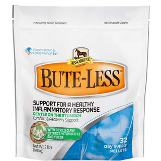 Absorbine bute-less horse pellets support a healthy inflammatory response in your horse and are also gentle on the stomach. Bute-less is made with high quality, natural ingredients like devil's claw, yucca extract and vitamin b-12 for safe and effective equine pain relief. 