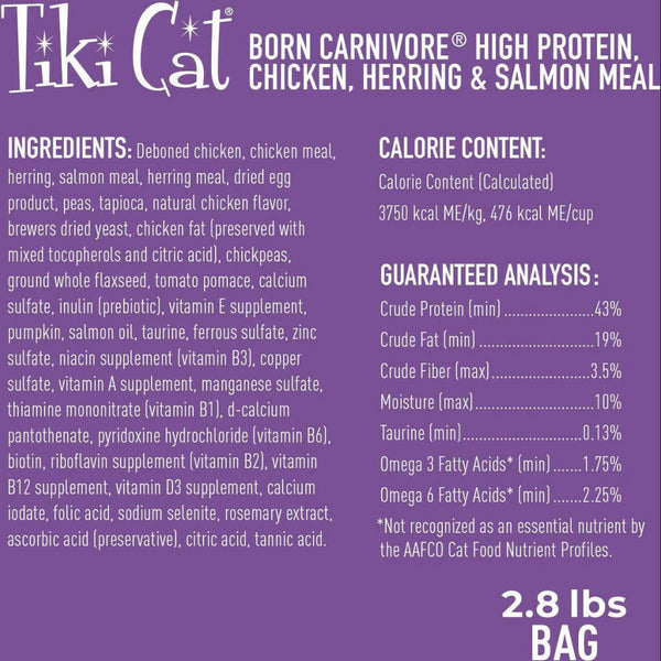 Tiki Cat Born Carnivore Chicken, Herring & Salmon Meal Dry Food For Cats (2.8 lbs)