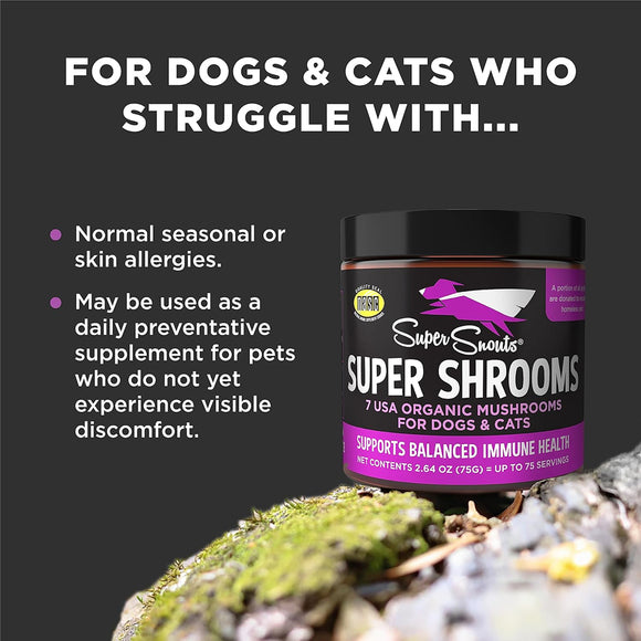 Super Snouts Super Shrooms 7 Organic Medicinal Mushroom Immune Health Supplement for Dogs & Cats