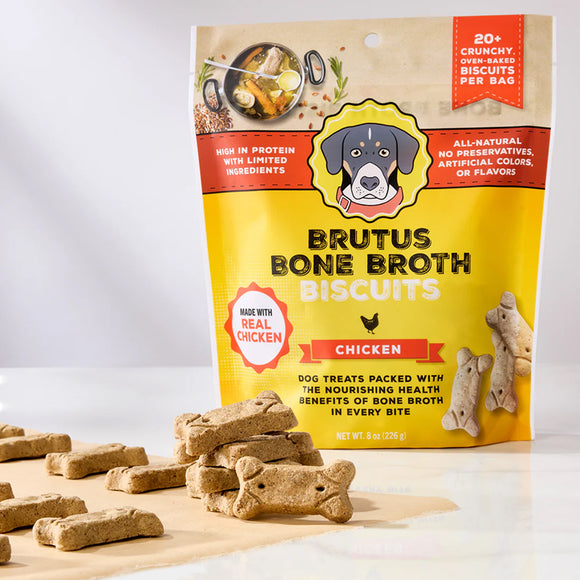 Brutus Broth Bone Broth Biscuits Chicken Recipe Dog Treats (8 oz)
