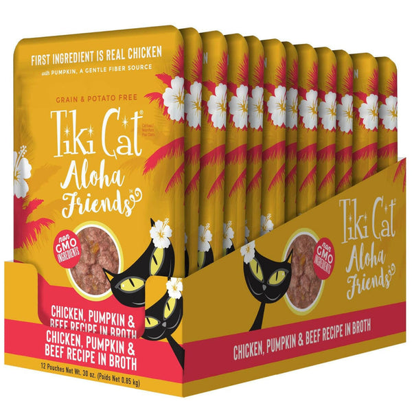 Tiki Cat Aloha Friends Chicken, Pumpkin & Beef Puree Grain-Free Wet Food For Cats (2.5 oz x 12 pouches)