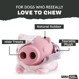 BARK Super Chewer Hambone 2-in-1 Plush Exterior with Tough Center Treat Dispensing Dog Chew Toy