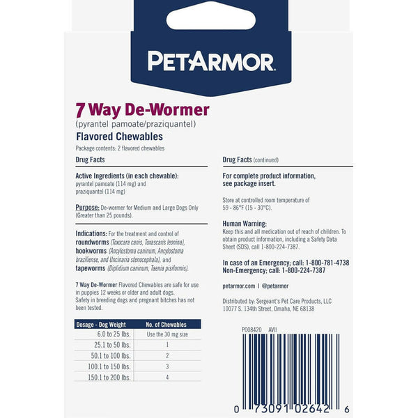 PetArmor 7 Way De-Wormer Medium & Large Dog 2 Count - In Clamshell