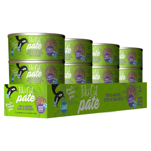 Tiki Cat Luau Ahi Tuna & Mackerel Pate Grain-Free Wet Canned Food For Cats (2.8 oz x 12 cans)
