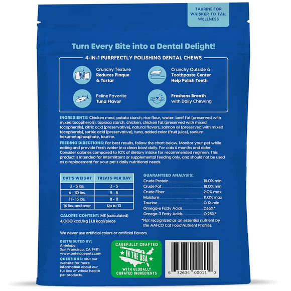 Ark Naturals Kiss Me-Ow Cleaning Dental Chews Crunchy Cat Treats -Tuna Flavor