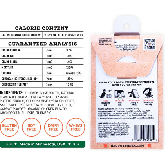 Brutus Broth "On the Go" Instant Chicken Bone Broth Sticks Hip & Joint Formula with Glucosamine for Dogs (5 count)