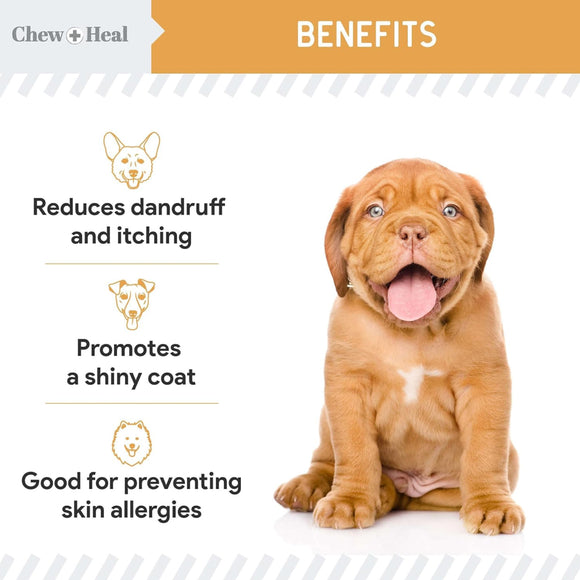 Chew + Heal Omega Skin + Coat Supplement for Dogs (180 soft chews)