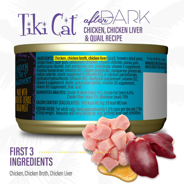 Tiki Cat After Dark Chicken and Quail Pate Grain-Free Wet Food For Cats (3 oz x 12 cans)